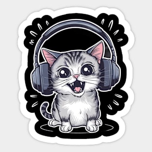 cat with headphones Sticker